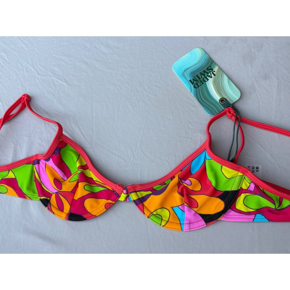 Jaded London Geometric Summer Print Bikini Top Multi Color Underwire Size 6